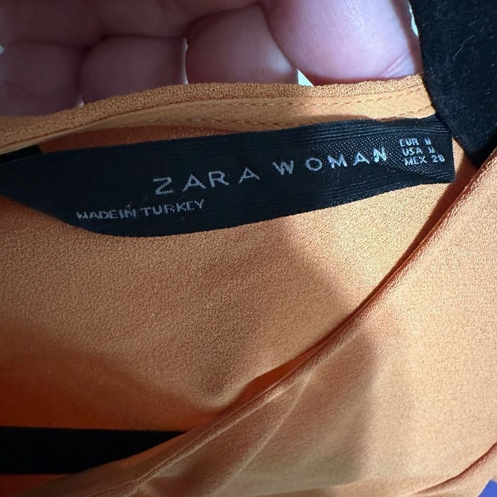 Zara Work Top | Orange Ruffle Sleeve Top - Picture 5 of 6